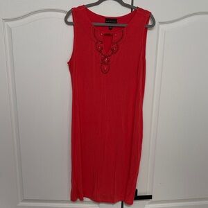 Dana Buchman Red Sleeveless Sheath Dress with Beaded Neckline